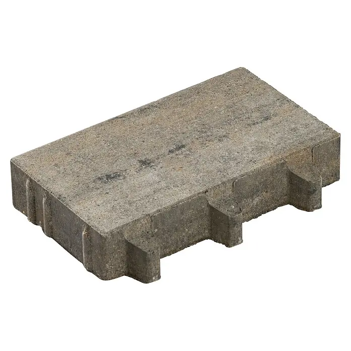 Diephaus Pflastersteinmuster Lowell - Muschelkalk - Grauer Betonpflasterstein mit ineinandergreifenden Seitenfortsätzen.