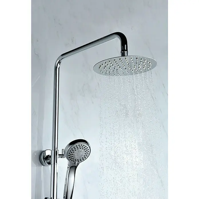 Camargue Sabati Sistema de ducha - Con grifo monomando, Cromo - Cabezal de ducha con función de lluvia y ducha de mano. Diseño moderno con acabado cromado, para una experiencia de baño elegante.