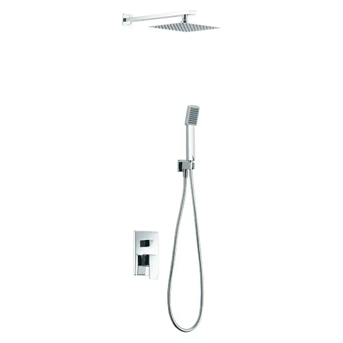 Imex Sistema de ducha empotrado Dublín - Con grifo monomando, Cromo - Conjunto de ducha cuadrado con rociador y teleducha en cromo para un diseño de baño moderno.