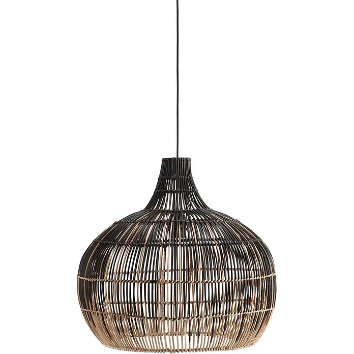 PR Home Pendelleuchte Rattan 50cm - 40 W - Zweifarbige Hängelampe aus geflochtenem Rattan in Schwarz und Natur.