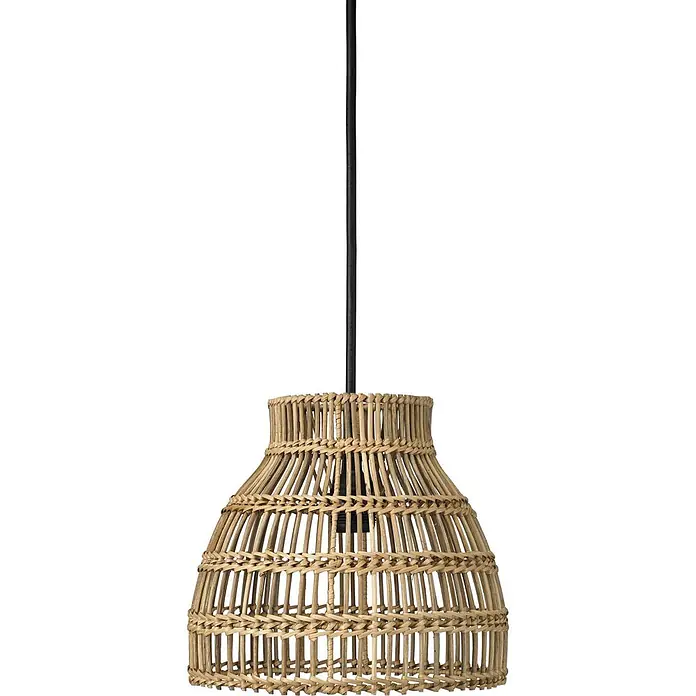 PR Home Pendelleuchte 27cm Outdoor - 15 W, E27 - Pendelleuchte aus geflochtenem Rattan in Naturfarbe mit schwarzem Kabel.