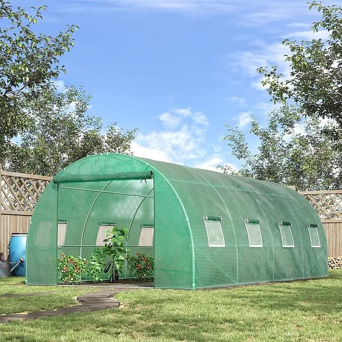 Furnicato Gewächshaus - Außenmaß inkl. Dachüberstand (B x T): 300 x 590 cm, Material Seitenwand: Kunststoff, 14 mm, Grau - Grünes, bogenförmiges Gewächshaus im Garten, ideal für den Pflanzenanbau.