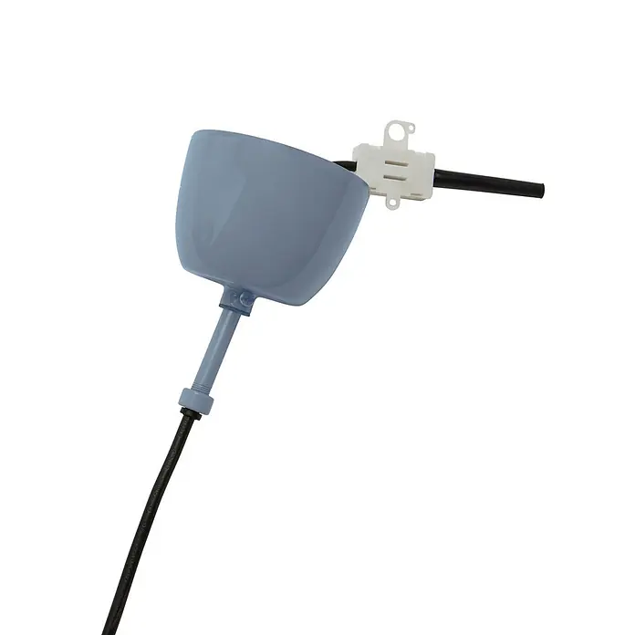 PR Home Pendelleuchte Solo - 25 W, E27 - Hellblaues becherförmiges Gehäuse mit schwarzem Elektrokabel und weißem Stecker.