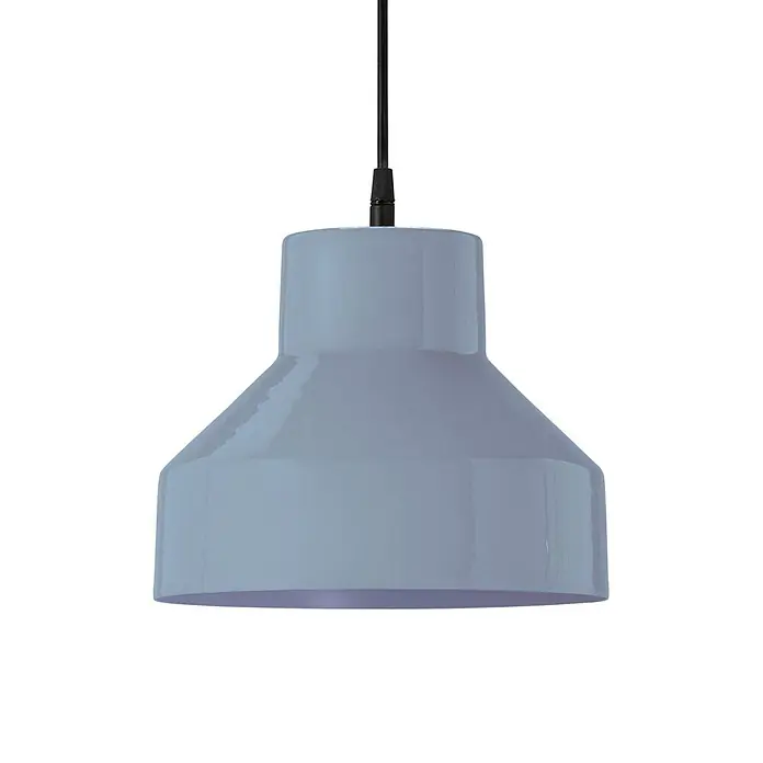 PR Home Pendelleuchte Solo - 25 W, E27 - Hellblaue, konische Metall-Pendelleuchte mit schwarzem Kabel.
