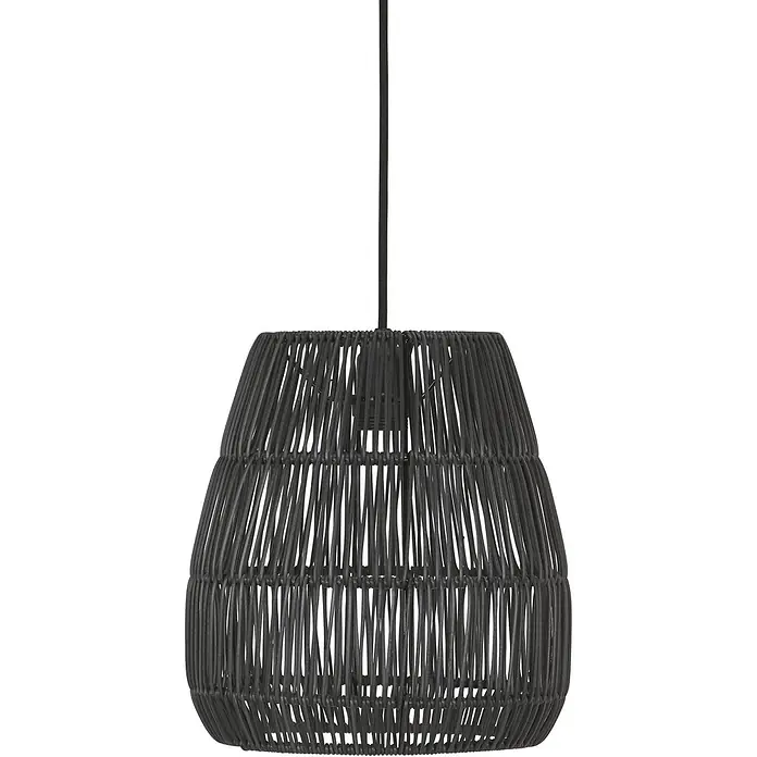 PR Home Pendelleuchte schwarz 28cm - 40 W, L x B x H: 28 x 28 x 30 cm, E27 - Konischer dunkelgrauer Pendelschirm aus geflochtenem Rattan.