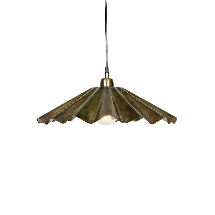 PR Home Pendelleuchte Aira - 40 W, E27 - Wellenförmige Pendelleuchte aus antikisiertem Messing mit sichtbarer, beleuchteter Glühbirne.