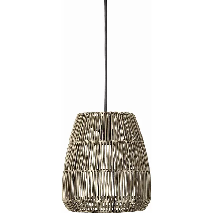 PR Home Pendelleuchte 28cm Outdoor - 15 W, E27 - Hellebraune Hängeleuchte mit geflochtenem, konischem Korbschirm und schwarzem Kabel.