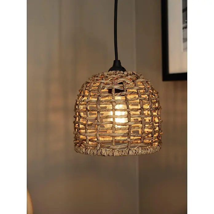 PR Home Pendelleuchte 17cm Outdoor - 15 W, E27 - Beleuchtete, geflochtene Hängeleuchte aus Naturfasern.