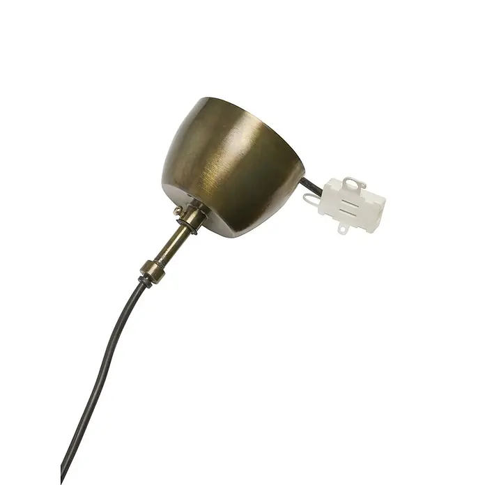 PR Home Pendelleuchte Aira - 25 W, E27 - Deckenkappe aus gebürstetem Altmessing für eine Lampe, mit schwarzem Kabel und weißem Elektrostecker.