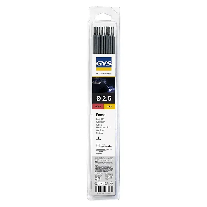 Gys Gusselektrode - Durchmesser: 2,5 mm, 12 Stk. - NiFe-Schweißelektroden, 2,5 mm Durchmesser, für Gusseisenschweißen. Packung mit 12 Stück.