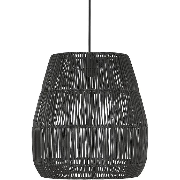 PR Home Pendelleuchte schwarz 38cm - 40 W, L x B x H: 38 x 38 x 40 cm, E27 - Dunkelgrauer gewebter Pendelleuchtenschirm mit offenem, glockenförmigem Design.