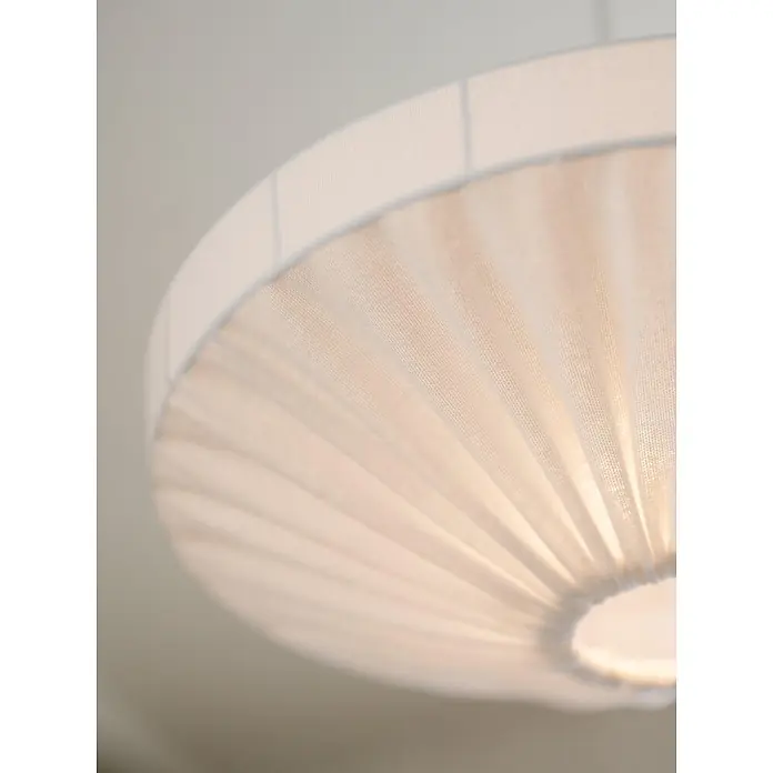 PR Home Pendelleuchte 38cm - 15 W, E27 - Runde Deckenleuchte mit plissiertem, cremefarbenem Stoffdiffusor, von innen beleuchtet.