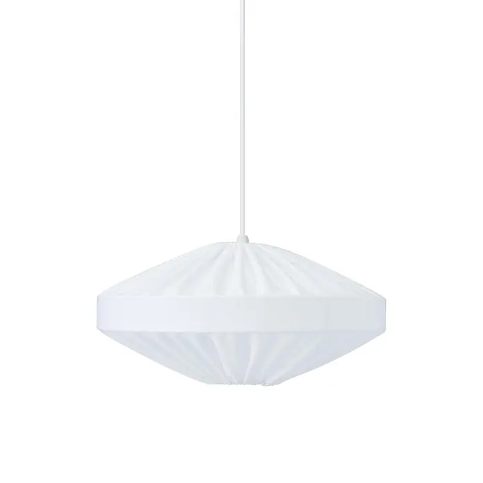 PR Home Pendelleuchte 38cm - 15 W, E27 - Weißer, plissierter Pendelleuchtenschirm aus Stoff mit einem flachen Band um den Umfang.