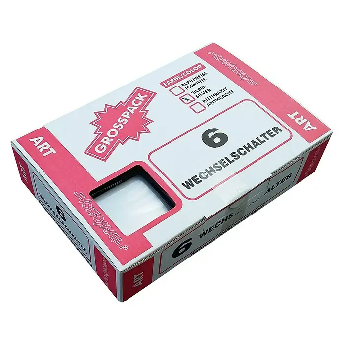 Voltomat ART Wechselschalter - Silber, Unterputzmontage, 10 A, 6 Stk. - Großpackung mit 6 Voltomaten Wechselschaltern in silberner Ausführung.