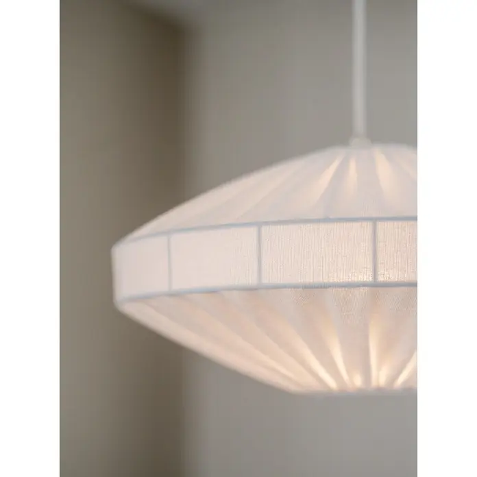 PR Home Pendelleuchte 38cm - 15 W, E27 - Weiße gefaltete Stoff-Pendelleuchte, von innen beleuchtet.