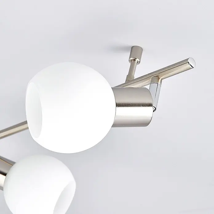 Lindby Deckenleuchte Elaina - alu / grau / zink, E14 - Deckenstrahler mit Metallarmen und zwei runden Leuchtkörpern aus mattiertem Glas.