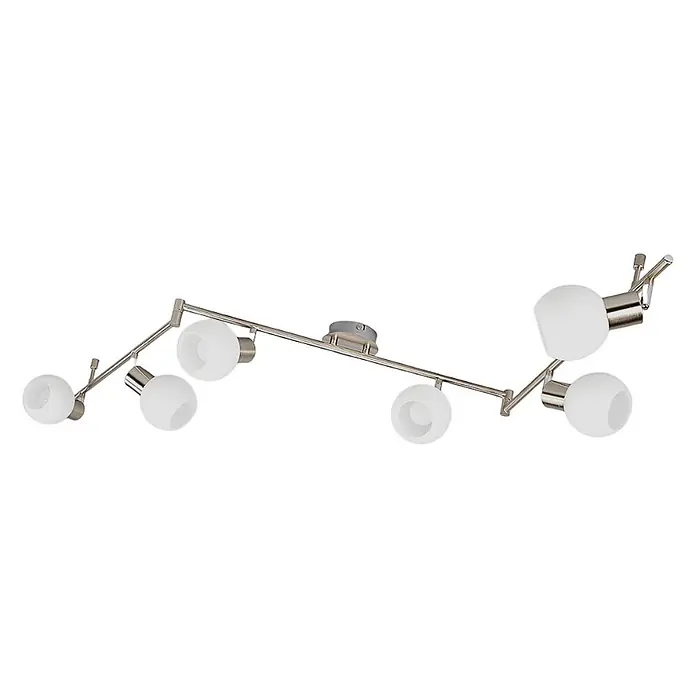 Lindby Deckenleuchte Elaina - alu / grau / zink, E14 - Deckenleuchte aus gebürstetem Nickel mit sechs satinierten Glaskugeln an einer verstellbaren linearen Schiene.