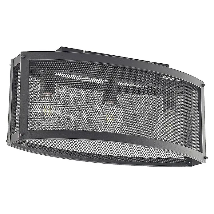 Lindby Deckenleuchte Mizgin - schwarz, E27 - Dunkelgraue Metall-Deckenlampe mit gebogenem Gitter und drei sichtbaren Glühbirnen.