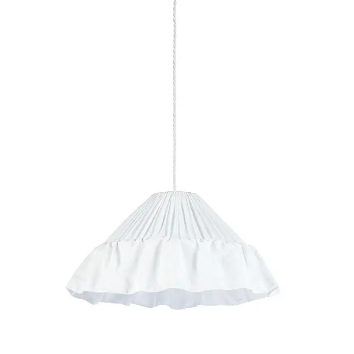 PR Home Pendelleuchte Stina - 15 W, E27 - Weiße plissierte Stoff-Pendelleuchte mit Rüschenrand.