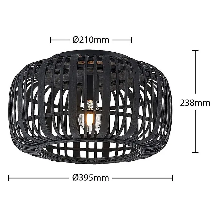 Lindby Deckenleuchte Canyana - Holz dunkel, E27 - Schwarze geflochtene Deckenleuchte.