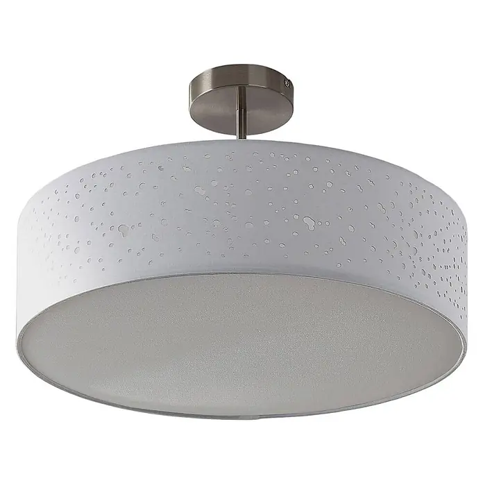 Lindby Deckenleuchte Umma - L x B x H: 50 x 50 x 30 cm, weiß / opal, E27 - Runde weiße Deckenleuchte mit perforiertem Trommelschirm und gebürsteter Metallbefestigung.