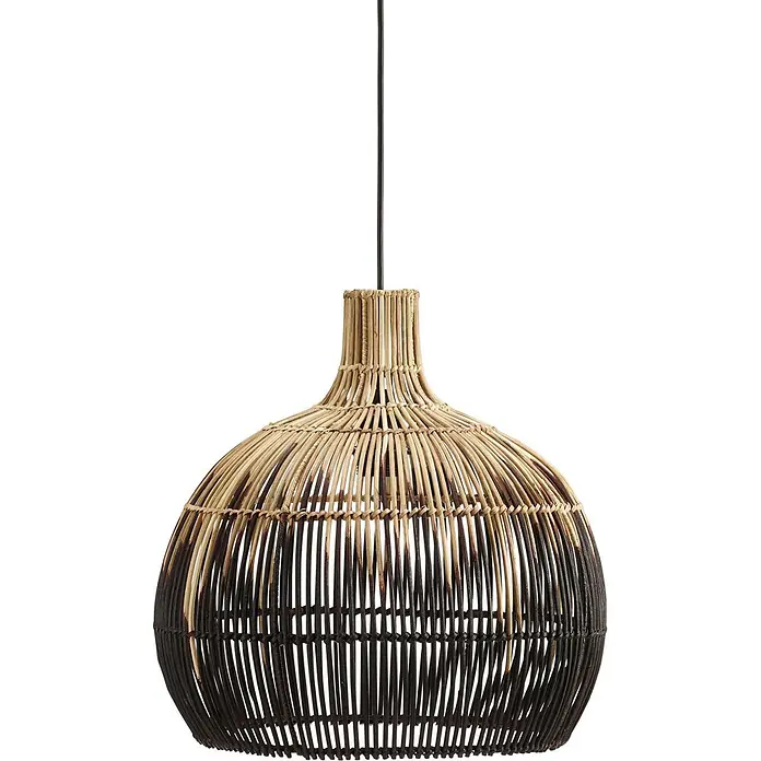 PR Home Pendelleuchte Rattan 38cm - 15 W - Zweifarbige Hängeleuchte aus geflochtenem Rattan, Verlauf von Natur zu Dunkelbraun.