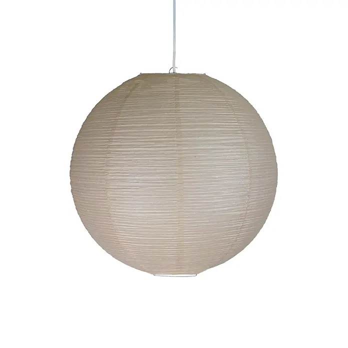 PR Home Pendelleuchte Lampenschirm beige -  - Runde, plissierte beige Papierlaterne, die an einer weißen Schnur hängt.