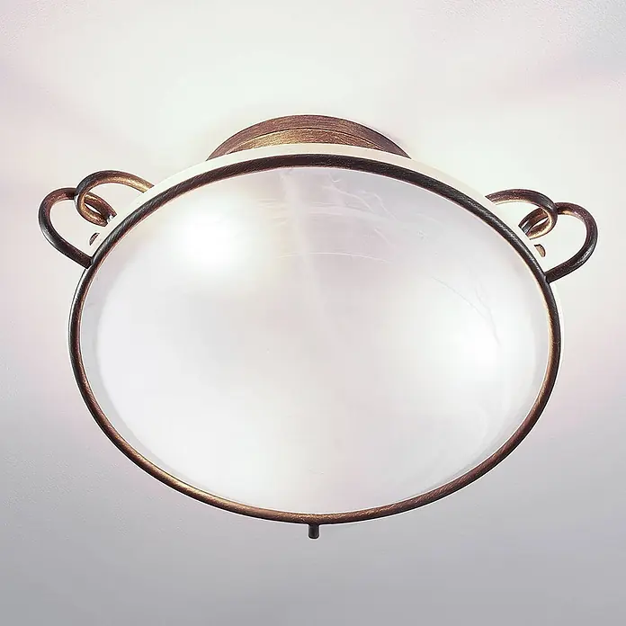 Lindby Deckenleuchte Rando - alu / grau / zink, E27 - Deckenleuchte aus Bronze mit mattem Glas und dekorativem Rahmen.