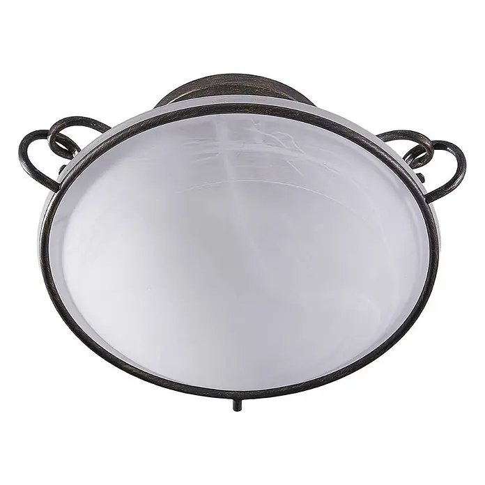 Lindby Deckenleuchte Rando - alu / grau / zink, E27 - Deckenleuchte in Bronze-Optik mit Milchglas-Diffusor und dekorativem Metallrahmen.