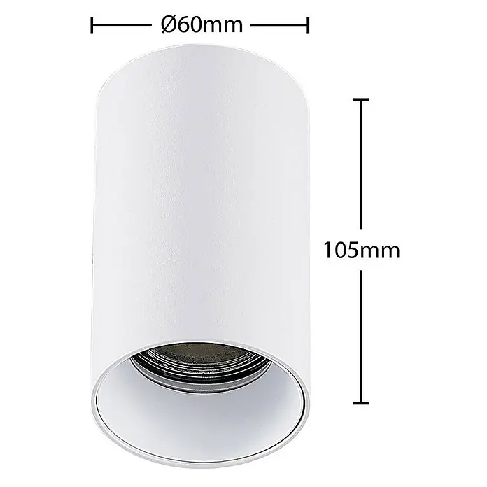 Arcchio Deckenleuchte Brinja - L x B x H: 6 x 6 x 10,5 cm, weiß / opal, weiß / opal, GU10 - Weißer zylindrischer Aufbau-Downlight, Ø60mm x 105mm.