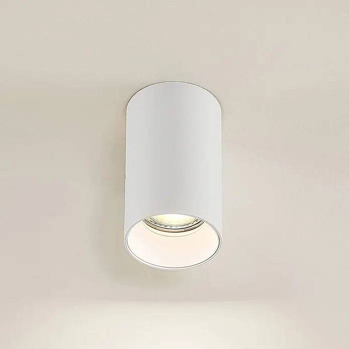 Arcchio Deckenleuchte Brinja - L x B x H: 6 x 6 x 10,5 cm, weiß / opal, weiß / opal, GU10 - Weißer zylindrischer Aufbau-Downlight, der warmes Licht ausstrahlt.