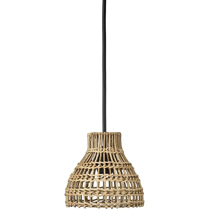 PR Home Pendelleuchte 18cm Outdoor - 40 W, E27 - Geflochtene Hängeleuchte aus Naturmaterial mit glockenförmigem Schirm und schwarzem Kabel.
