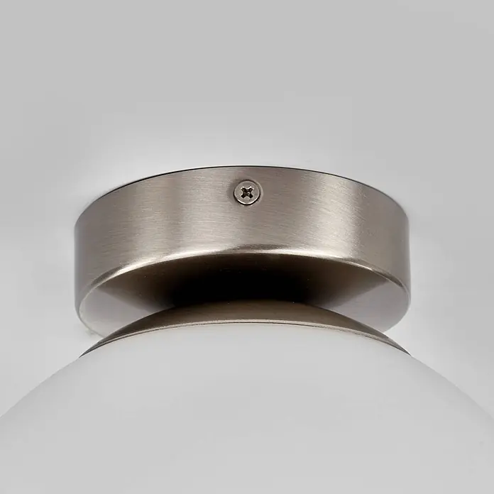 Lindby Deckenleuchte Lennie - L x B x H: 20 x 20 x 22,5 cm, weiß / opal, E27 - Deckenleuchtenfuß aus gebürstetem Metall mit sichtbarer Schraube und weißem Glasdiffusor.