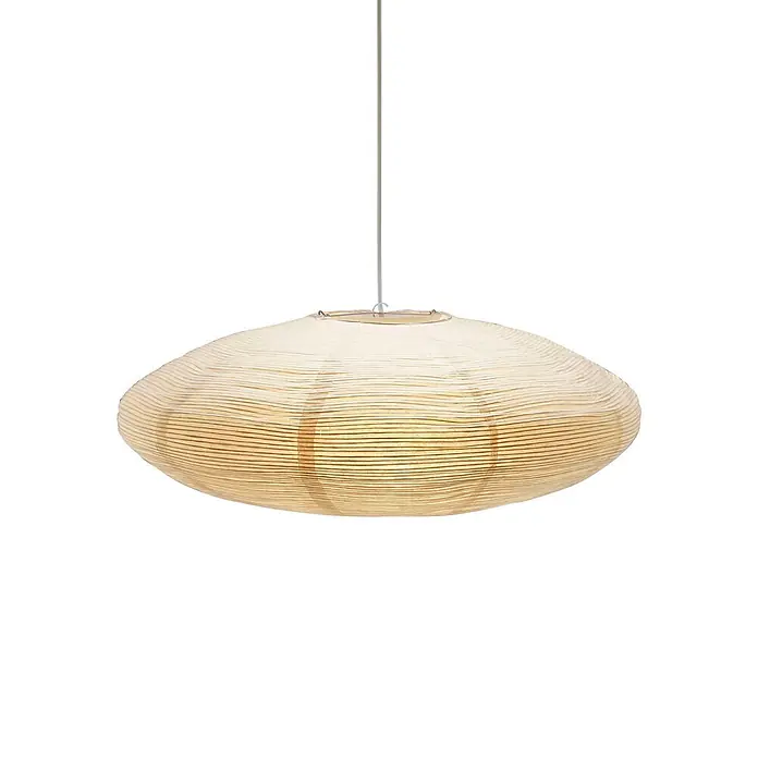 PR Home Pendelleuchte Lampenschirm beige -  - Längliche, cremefarbene, gerippte Pendelleuchte aus Papier oder Faser, beleuchtet.