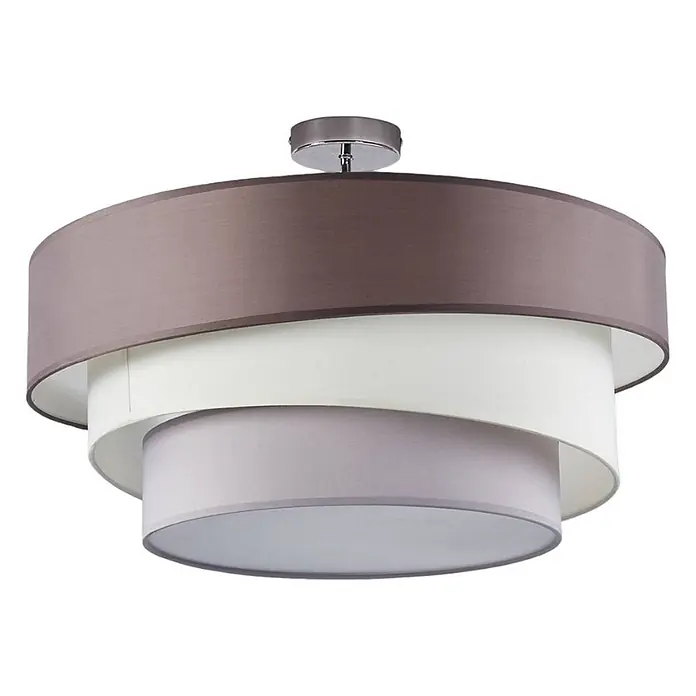 Lindby Deckenleuchte Melia - alu / grau / zink, E27 - Gestufte Stoff-Deckenleuchte in Braun, Creme und Grau mit Chromsockel.