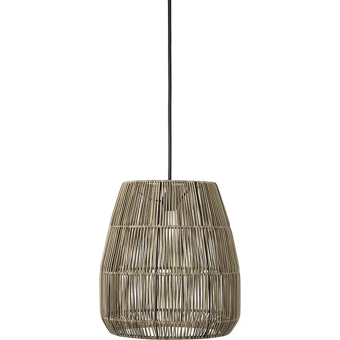 PR Home Pendelleuchte 38cm Outdoor - 15 W, E27 - Hängeleuchte aus Naturgeflecht mit breitem, konischem Schirm, an dunklem Kabel.