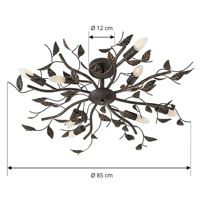 Lindby Deckenleuchte Yos - schwarz, E14 - Deckenleuchte aus bronzefarbenem Metall im Blätterdesign mit mehreren Lampen, Ø 85 cm.