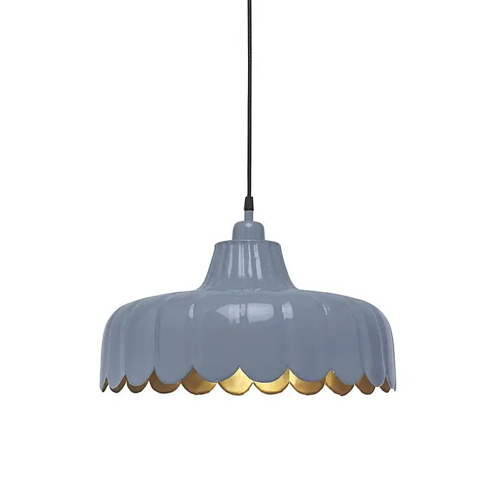 PR Home Pendelleuchte Wells - 25 W, E27 - Muschelförmige, staubblaue Pendelleuchte mit goldener Innenseite.