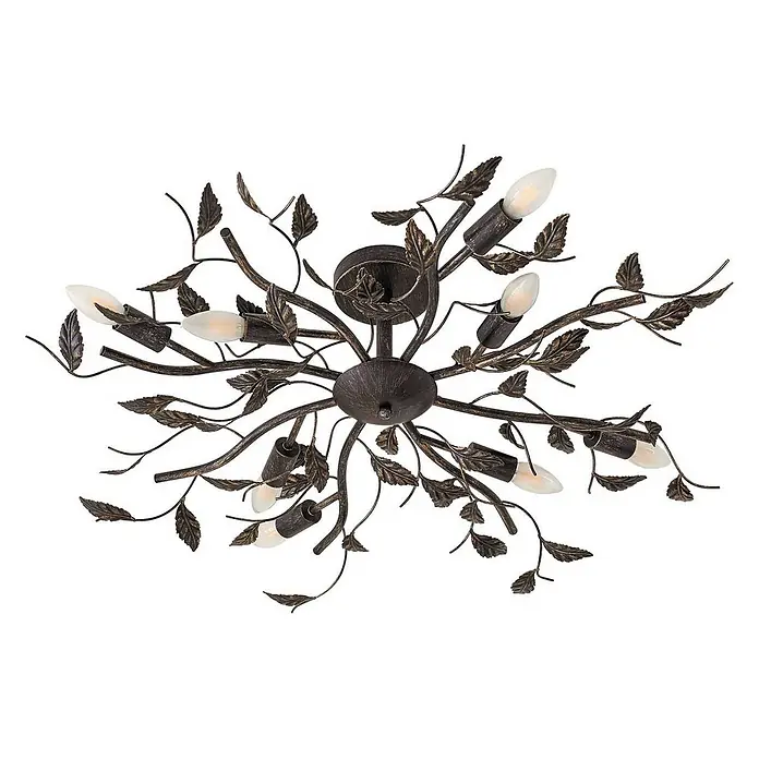 Lindby Deckenleuchte Yos - schwarz, E14 - Dunkelbronze Deckenleuchte mit Ästen und Blättern im botanischen Design, mit mehreren Kerzenbirnen.