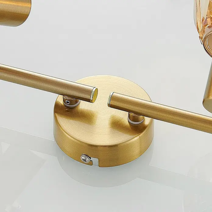 Lindby Deckenleuchte Kosta - L x B x H: 70 x 15,5 x 18 cm, messing / gold, klar / transparent, E14 - Gebürstete Messing-Leuchtenbasis mit zwei horizontalen Armen und sichtbarer Befestigungsschraube.