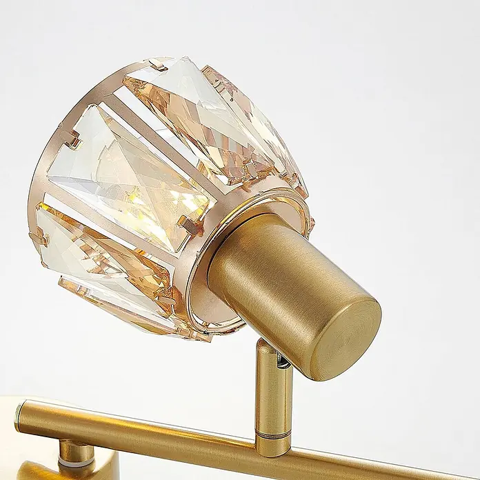 Lindby Deckenleuchte Kosta - L x B x H: 70 x 15,5 x 18 cm, messing / gold, klar / transparent, E14 - Messingfarbener Schienenstrahler mit beleuchtetem facettiertem Kristallschirm.