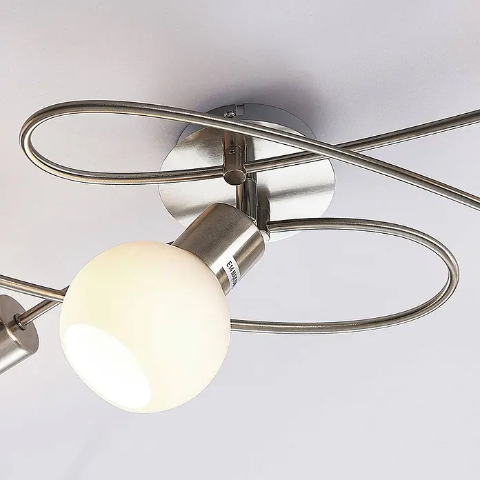 Lindby Deckenleuchte Elaina - alu / grau / zink, E14 - Elegante Deckenleuchte aus gebürstetem Metall mit verschlungenen Armen und einer leuchtenden, mattierten Kugelbirne.