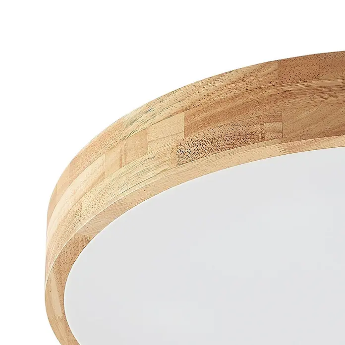 Lindby Deckenleuchte Tanju - Holz hell, E27 - Rundes Deckenlicht mit hellem Holzrahmen und weißem Diffusor.