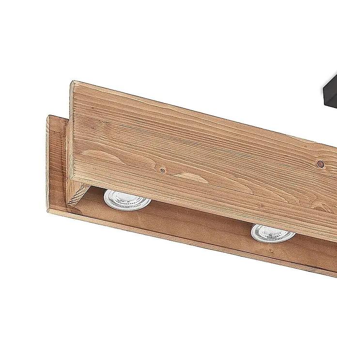Lindby Deckenleuchte Malwin - L x B x H: 100 x 7 x 25 cm, Holz dunkel, GU10 - Deckenleuchte aus hellbraunem Holz mit zwei integrierten Strahlern.