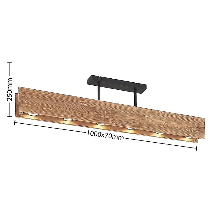 Lindby Deckenleuchte Malwin - L x B x H: 100 x 7 x 25 cm, Holz dunkel, GU10 - Deckenleuchte aus Holz mit integrierten Spots und schwarzer Metallhalterung. Maße: 1000x70mm (Balken), 250mm (Höhe).