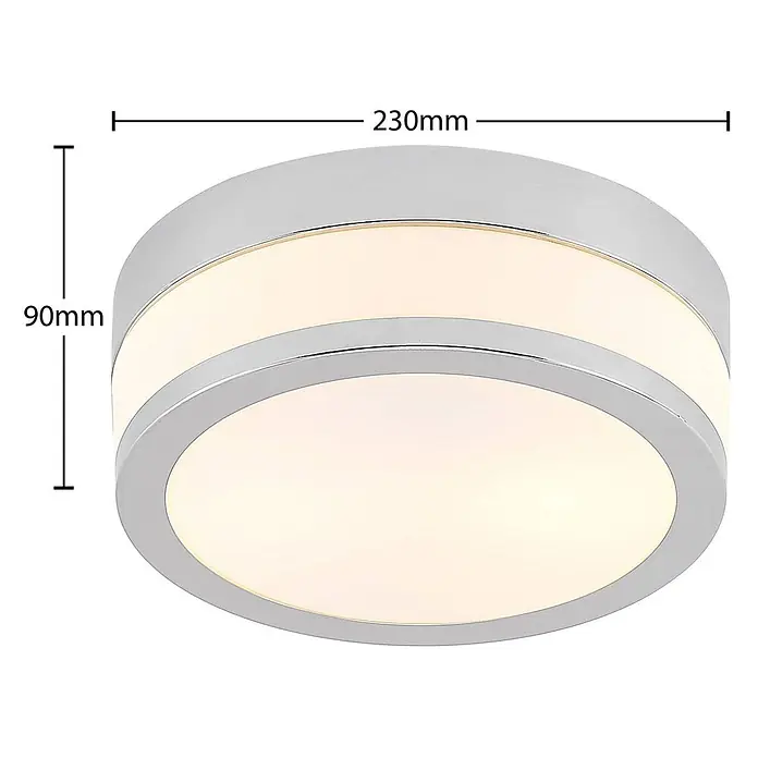 Lindby Deckenleuchte Flavi - L x B x H: 23 x 23 x 9 cm, chrom / silber, E27 - Runde Deckenleuchte aus Chrom mit beleuchtetem Diffusor. 230mm Durchmesser, 90mm Höhe.