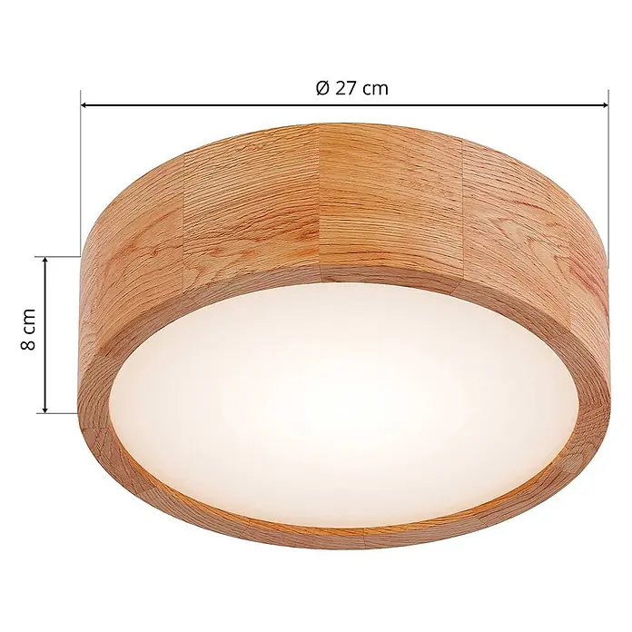 Envostar Deckenleuchte Kerio - L x B x H: 27 x 27 x 8 cm, Holz hell, E27 - Runde Deckenleuchte mit hellem Holzrahmen und weißem Diffusor, 27 cm Durchmesser, 8 cm hoch.