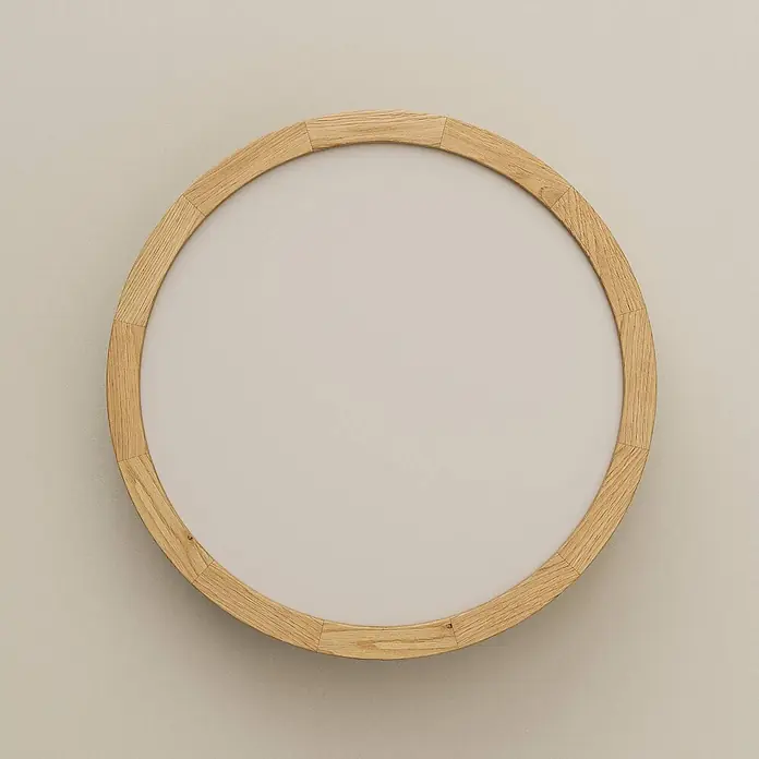 Envostar Deckenleuchte Kerio - L x B x H: 27 x 27 x 8 cm, Holz hell, E27 - Runder Spiegel mit segmentiertem Rahmen aus heller Eiche.