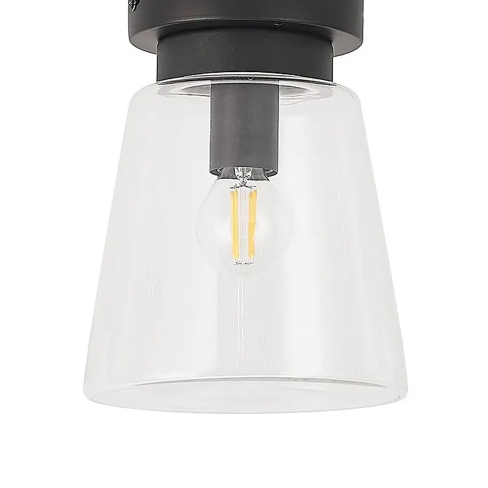 Lindby Deckenleuchte Carmalin - L x B x H: 15 x 15 x 19 cm, schwarz, E14 - Schwarze Deckenleuchte, bündig montiert, mit klarem Glas und sichtbarer LED-Glühbirne.