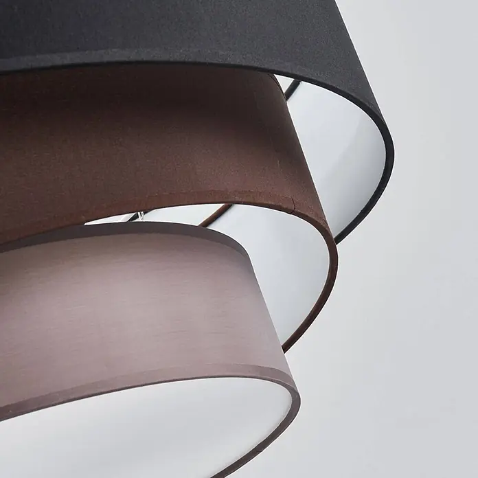 Lindby Deckenleuchte Melia - schwarz, E27 - Dreifacher Stoff-Lampenschirm in Schwarz, Braun und Taupe.